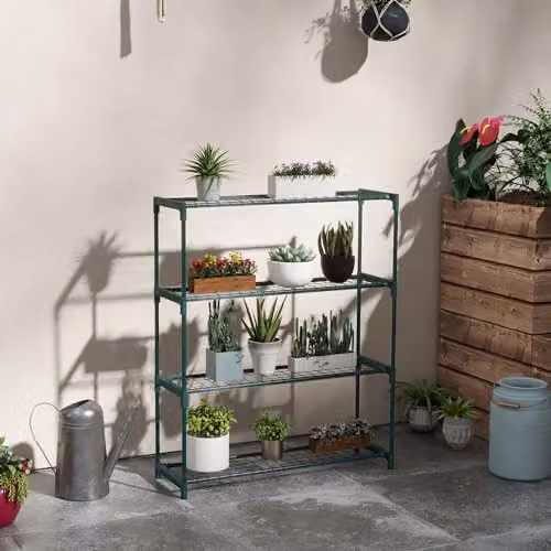 Outsunny Modern 4-Tier Metal Plant Stand, Green, W/D/H: 40 x 28 x 107 cm – 2
