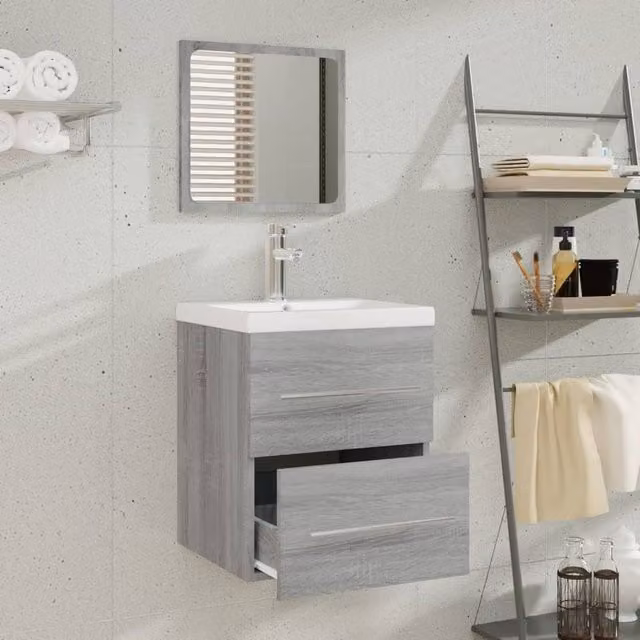 Berkfield Home Sink Cabinet with Built-in Basin in Grey Sonoma Engineered Wood, W/D/H: 48.0 x 41.0 x 38.5 cm