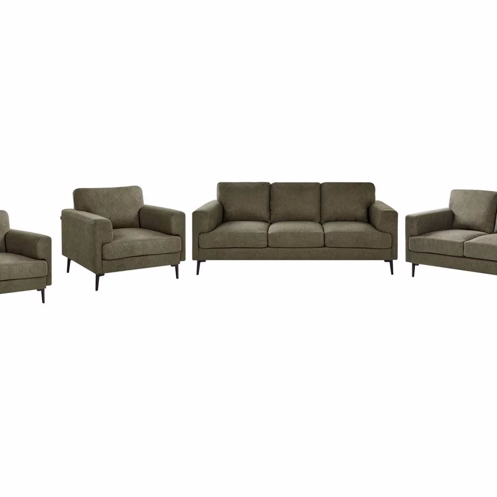 Wyld Haus Mid Century Green Fabric Living Room Set with 3 Seater Sofa, 2 Seater Sofa, 2 Armchairs and Scatter Cushions – 2