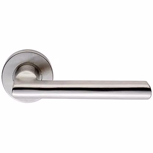 Loops Pair Straight Smooth Round Bar Handle on Round Rose in Brushed Satin Steel