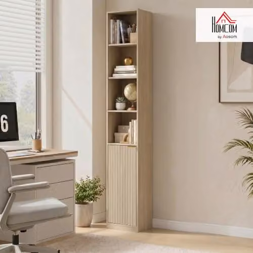 HOMCOM 6-Tier Modern Wood Effect Bookcase in Brown and Gold, H 182 x W 30 x D 24 cm – 2