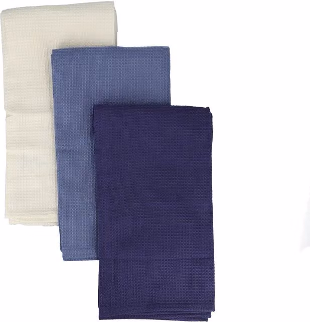 KitchenCraft Highly Absorbent Cotton Waffle Pique Tea Towels in Blue, Set of 3, W/H: 7 x 47 cm – 3