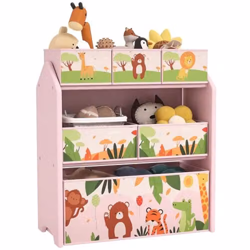 AIYAPLAY 3-Tier Kids Toy Storage Organiser Shelf in Pink with Floral Design, W/D/H: 63 x 30 x 66 cm