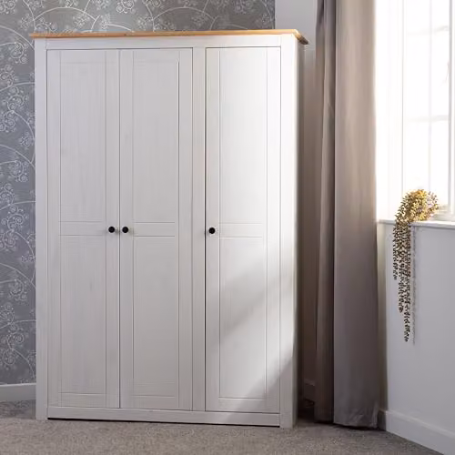 Seconique Panama 3 Door Wardrobe in White and Waxed Pine – 2