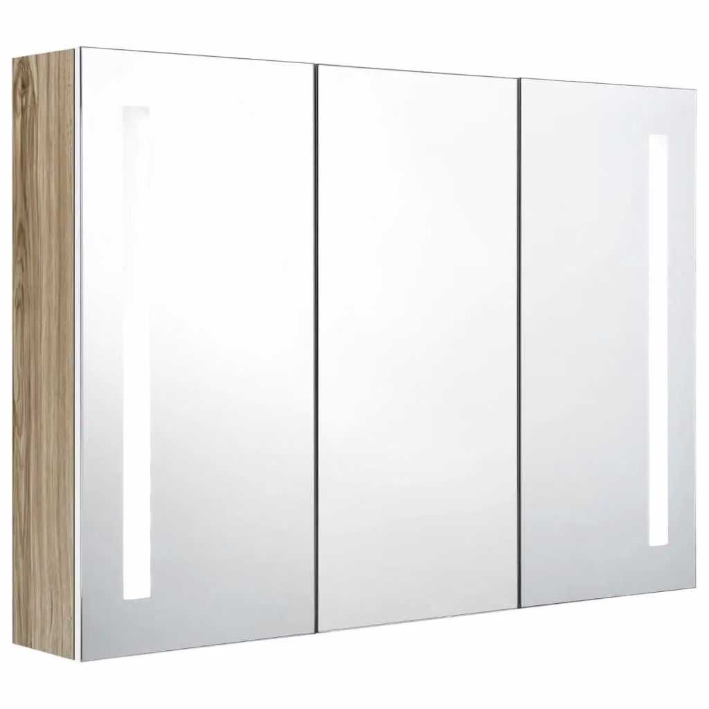 Berkfield Home LED Bathroom Mirror Cabinet in White and Oak, W/D/H: 89 x 14 x 62 cm – 2