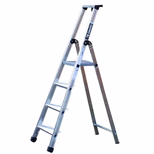 TB Davies 4 Tread Maxi 110 Aluminium Platform Ladder in Silver, Platform Height: 0.88 m – 1