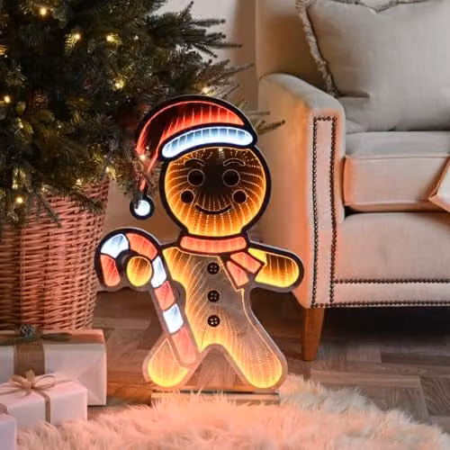 Samuel Alexander 60cm Light up Gingerbread Man Infinity Christmas Decoration with LEDs in Orange, Red and White – 1