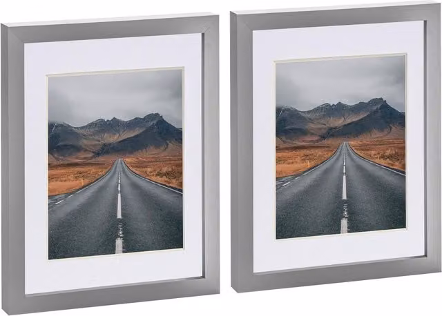 Nicola Spring Pack of 2 Rectangular Photo Frames in Grey and White with 5x7 inch Mounts, 8x10 inch
