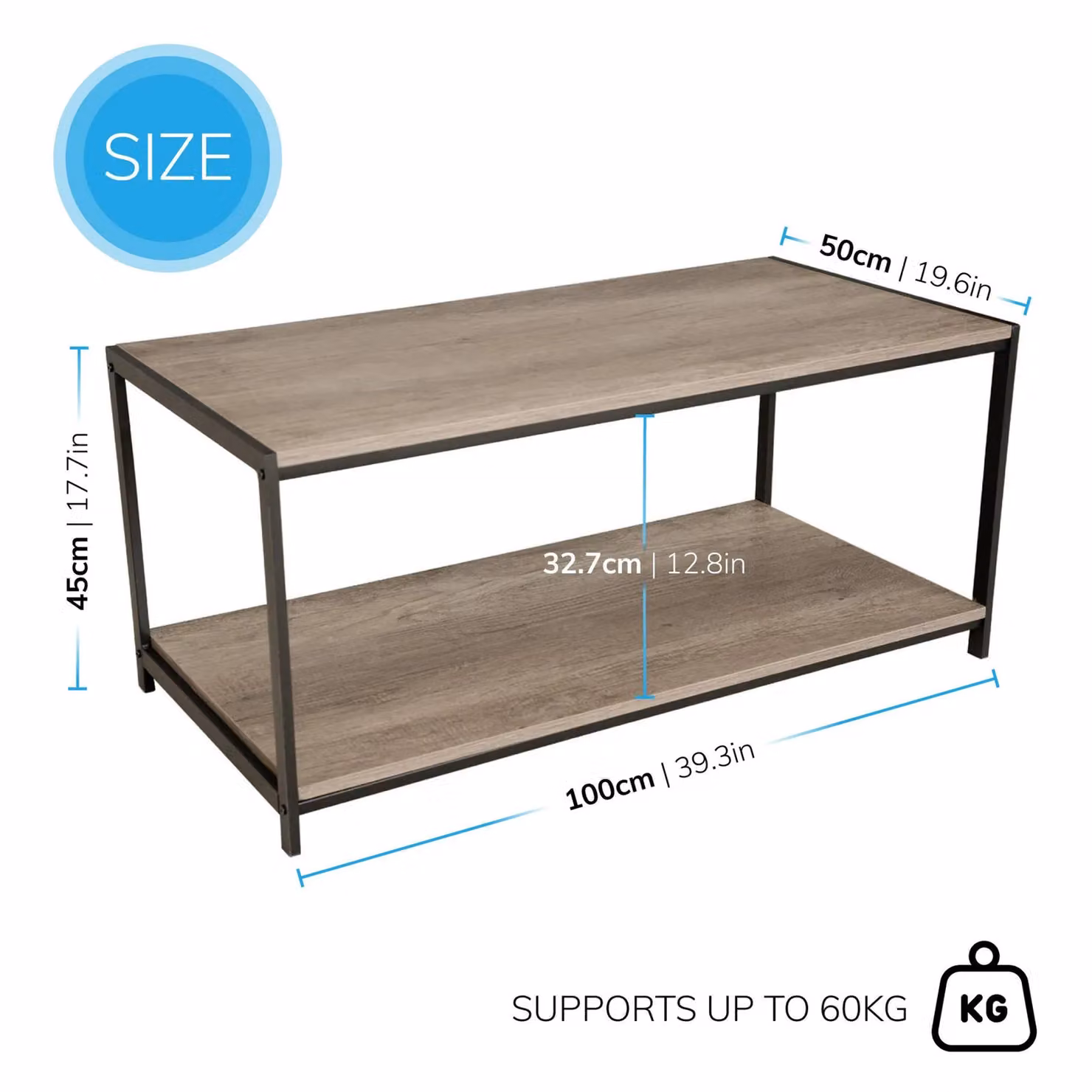 House of Home Rustic 2-Tier Wooden Coffee Table with Storage Shelf in Grey, Black or Brown – 2