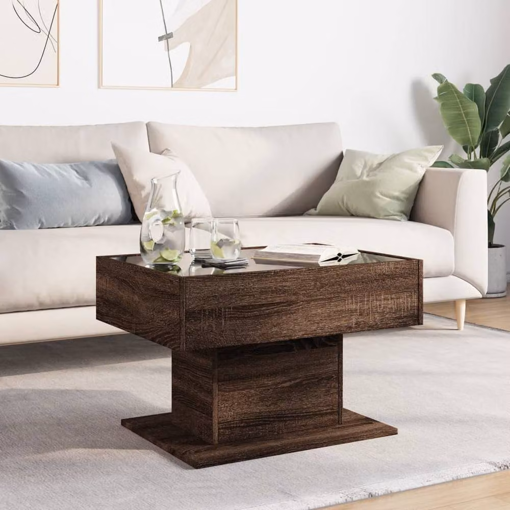 Berkfield Home Modern Rectangular Coffee Table with LED in Brown Oak, W/D/H: 70 x 50 x 45 cm – 1