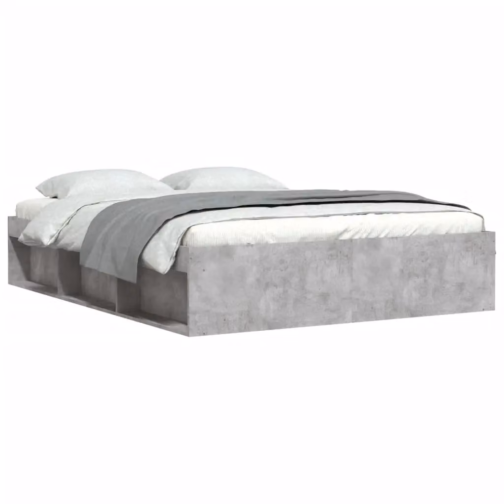 Berkfield Home Modern Bed Frame in Concrete Grey with Side Compartments and Bedside Shelf, W: 140 cm, L: 200 cm – 2