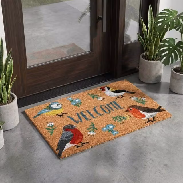 Garden Greatness British Garden Birds Natural Coir Doormat, Brown and Beige, W: 75 cm, D: 45 cm