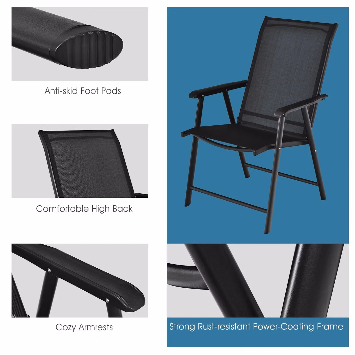 Costway Set of 4 Black Metal Folding Garden Chairs – 6