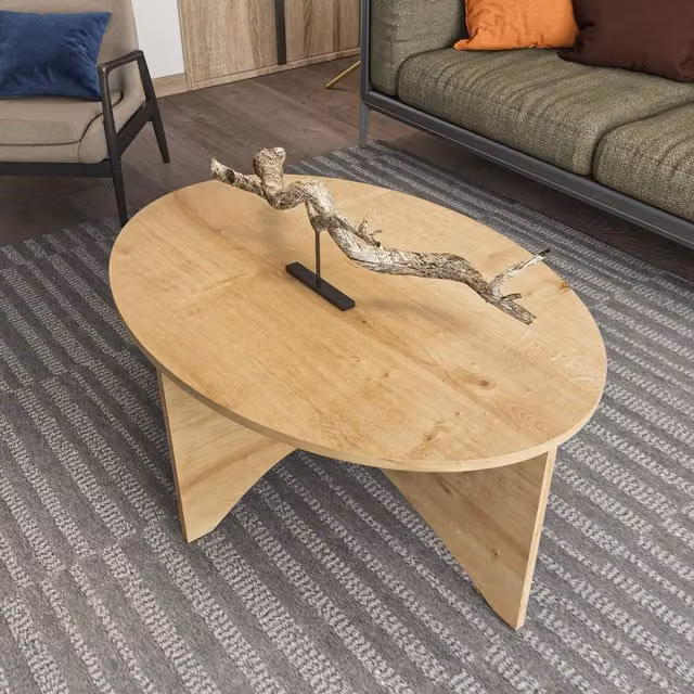 Decorotika Solo Modern Oval Coffee Table in Oak Brown