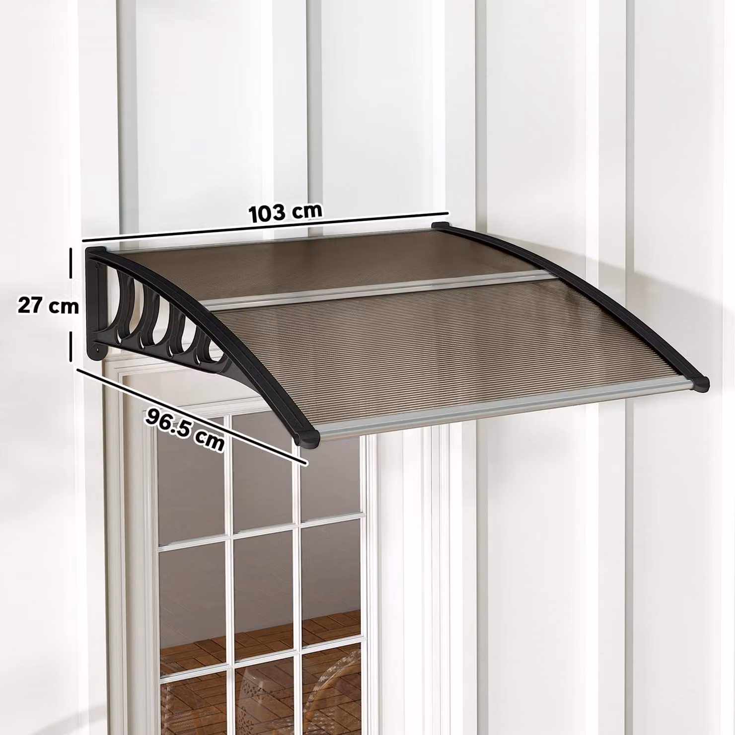 Outsunny Brown Wall-Mounted Front Door Canopy and Outdoor Window Awning, W: 103 cm, D: 96.5 cm – 3