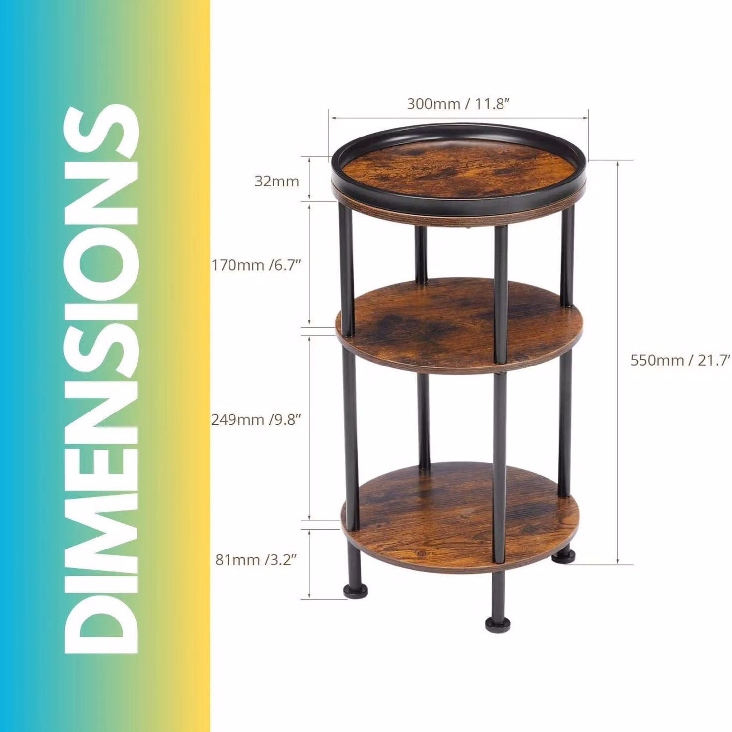Pirlo Plush 3 Tier Round Industrial Coffee Table in Brown and Black – 3