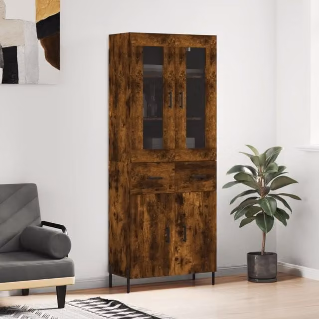 Berkfield Home Smoked Oak Highboard in Brown, W/D/H: 69.5 x 34 x 180 cm – 1
