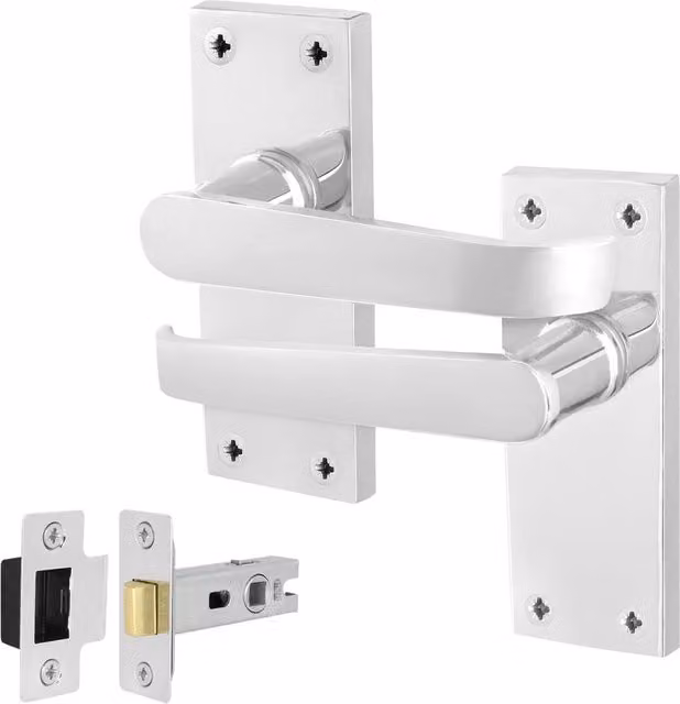 AFIT Polished Chrome Backplate Door Handle Latch Pair, Silver, W/D/H: 15.0 x 15.0 x 15.0 cm