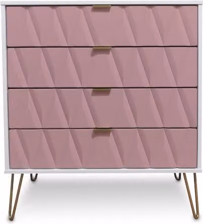 Welcome Diamond Kobe 4 Drawer Chest of Drawers in Pink, White and Gold