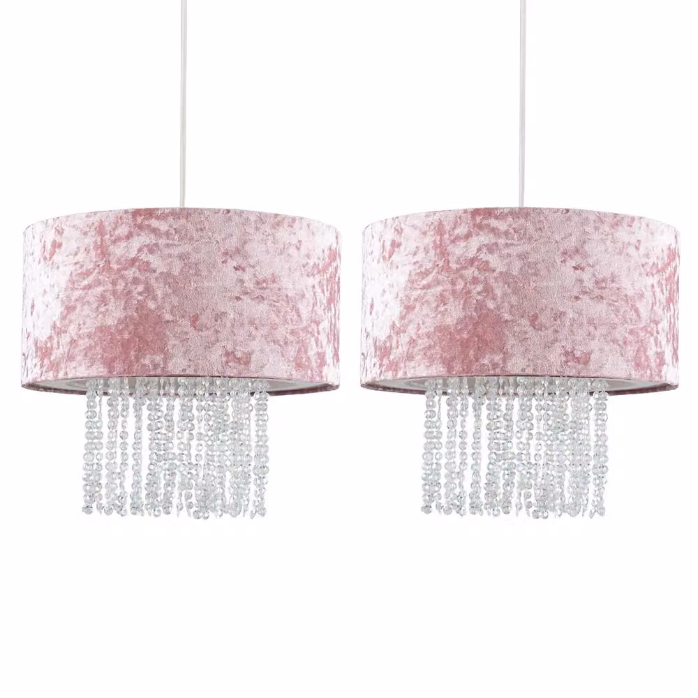 ValueLights Boland Pair of Pink Fabric Ceiling Pendant Droplet Shades – 2