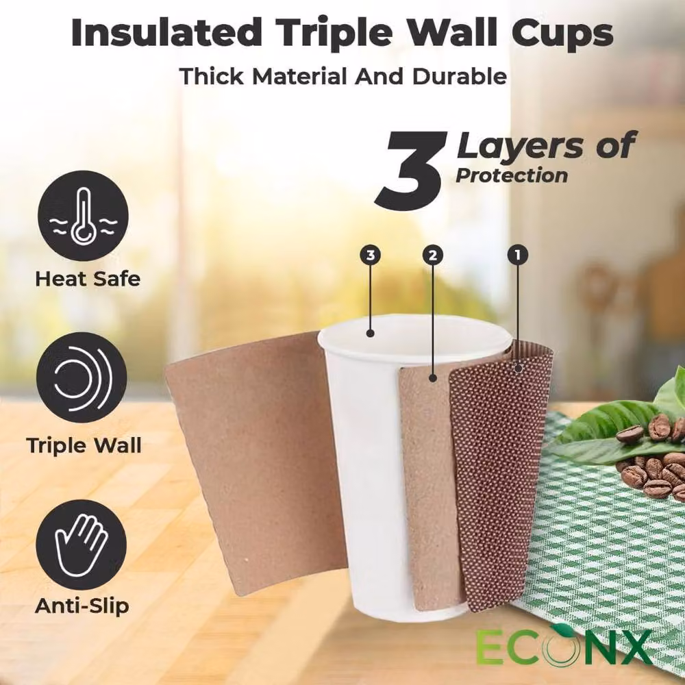 MANTRARAJ 50 Pack Disposable 3-Ply Brown Paper Coffee Cups, 8oz – 3