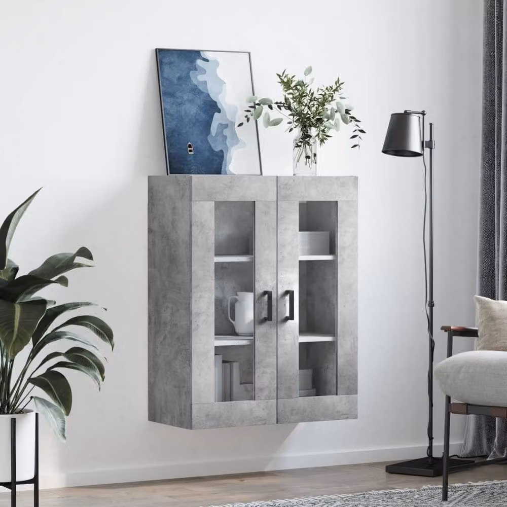 Berkfield Home Wall Mounted Cabinet in Concrete Grey with Glass Doors, W: 69.5 cm, D: 34 cm, H: 90 cm – 3