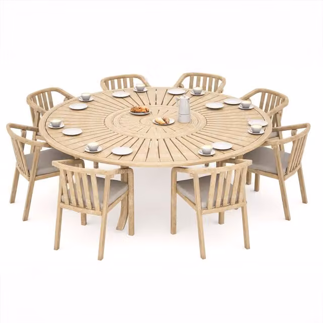 Royalcraft Maris 8-Seater Round Dining Table with Wooden Lazy Susan in Beige Acacia Wood, Diameter: 180 cm, Height: 76 cm