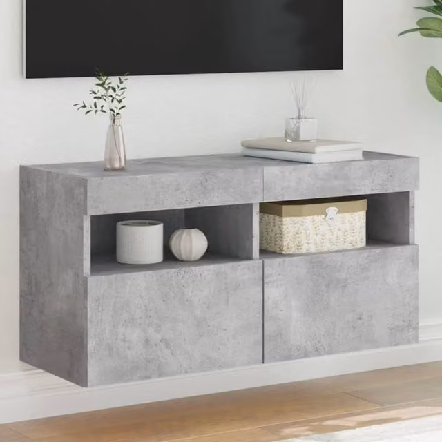 Berkfield Home Modern Wall Mounted TV Cabinet with Integrated LED Lights in Concrete Grey, W: 80 cm, D: 40 cm, H: 40 cm