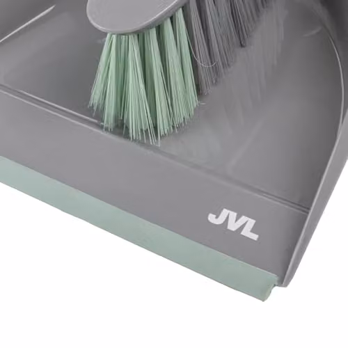 JVL Wall-Mountable Dustpan and Brush Set with Rubber Grip in Grey and Green – 3