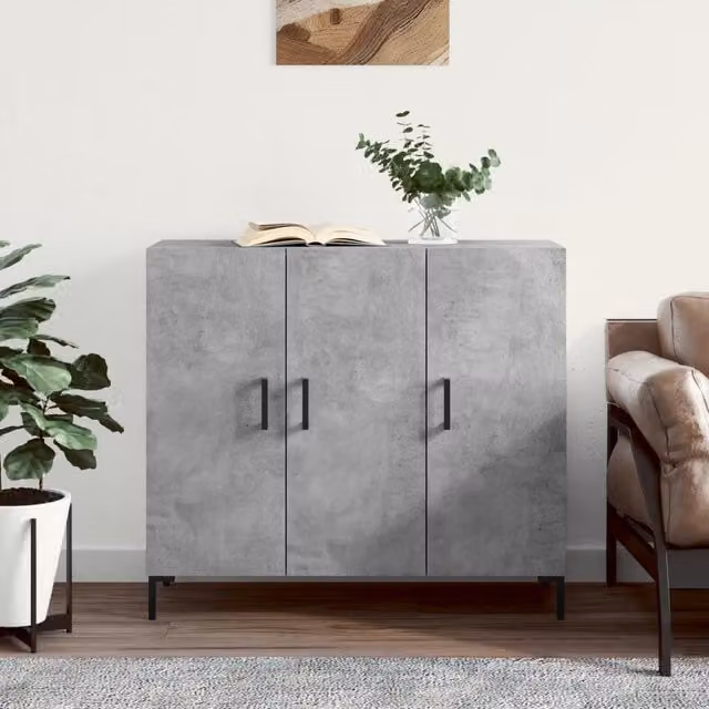 Berkfield Home Modern Sideboard in Concrete Grey, W/D/H: 90 x 34 x 80 cm – 1