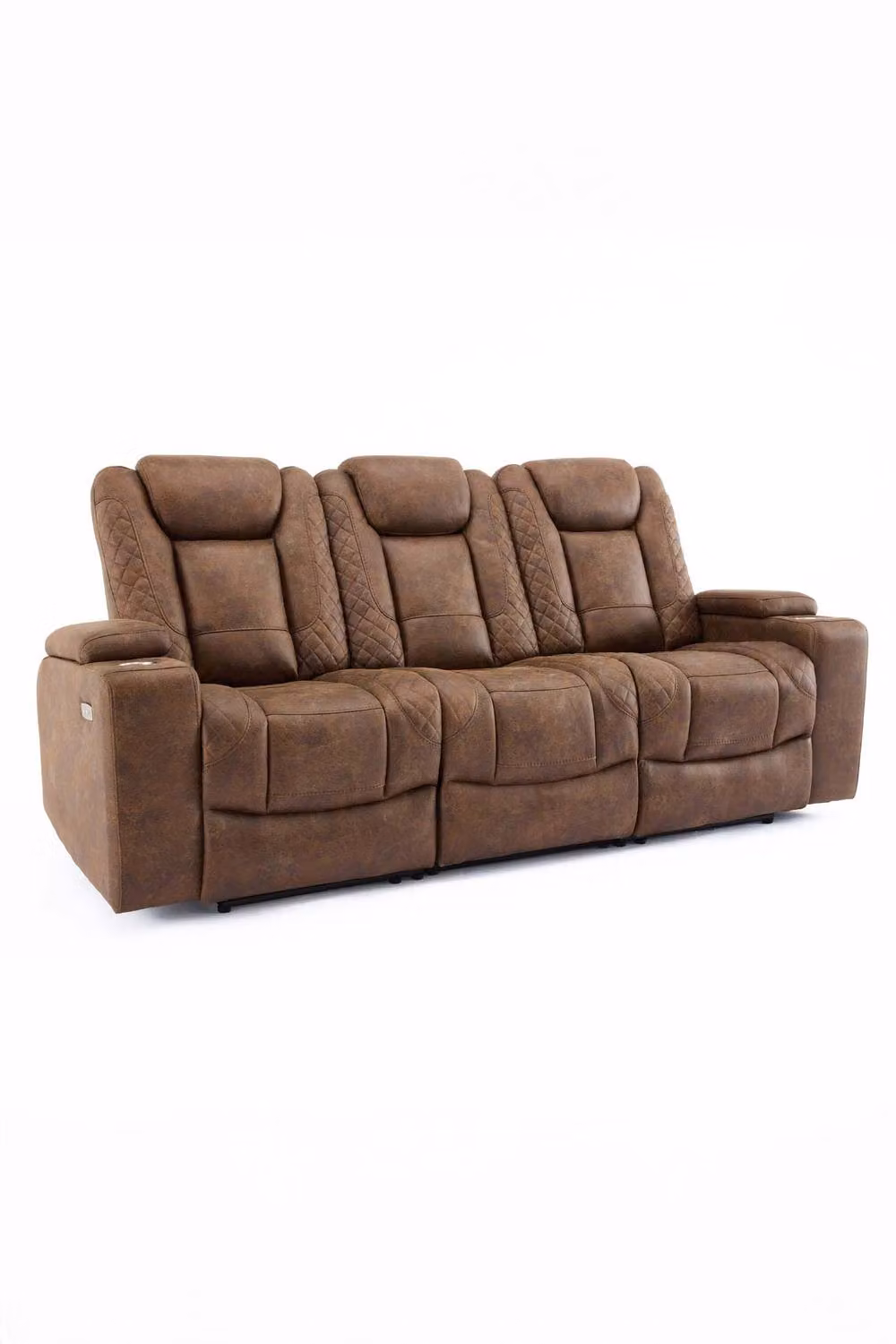 More4Homes Ashton 3 Seater Electric Recliner Sofa in Brown Fabric with USB Charging, Cup Holders and LED Lighting – 2