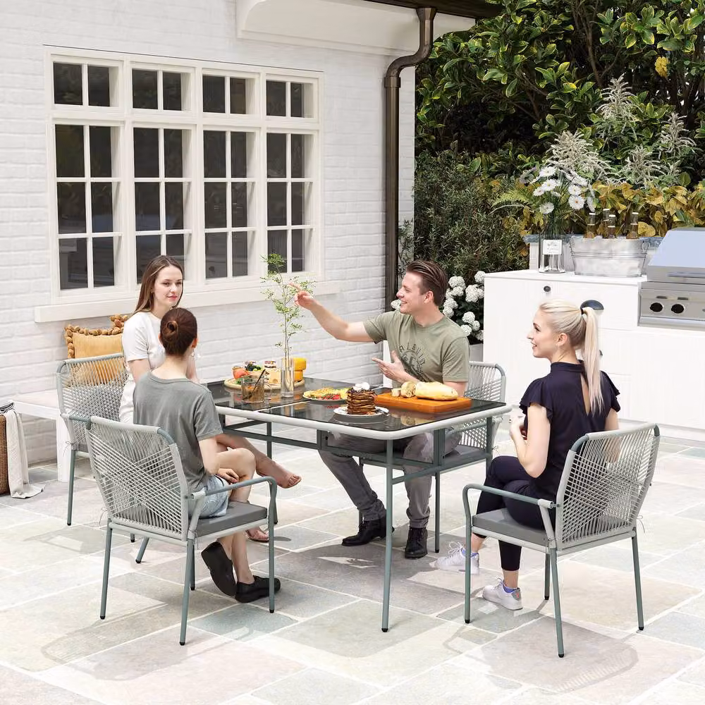 ERGOVEXA Five-Piece PE Rattan Garden Dining Set with Cushions in Light Grey – 2