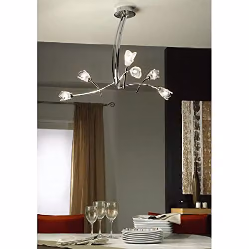 Netlighting Pietra 3 Arm Suspended Pendant Light with 6 G9 Glass Shades in Polished Chrome and Silver – 2