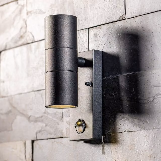 CGC Leon Black Stainless Steel Up and Down Outdoor Wall Light with PIR Motion Sensor and Timer