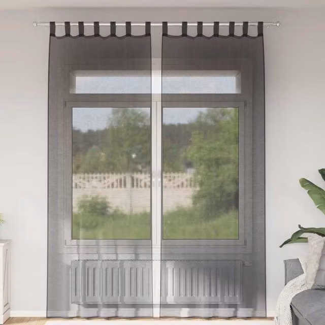 Berkfield Home Black Transparent Voile Tab Top Curtains, 2 Pack, W: 140 cm, H: 260 cm – 1
