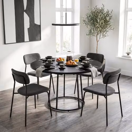 HOMCOM Modern Industrial Round Dining Table in Black, Diameter: 120 cm – 9