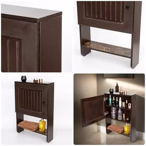 Gr8 Home Brown Wooden Wall Mounted Bathroom Storage Cabinet with Hinged Doors and Internal Shelves W/D/H: 48.5 x 16 x 73 cm – 3