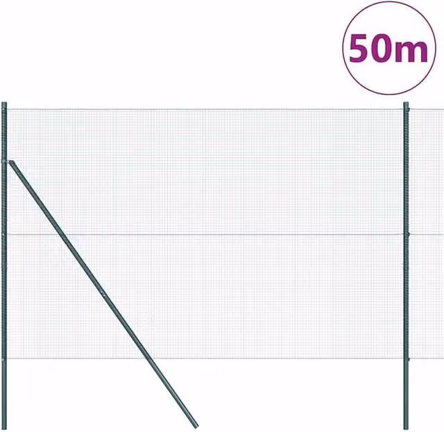 Berkfield Home Green Welded Steel Wire Fence with 13 Posts, 1.5 x 50 m – 1