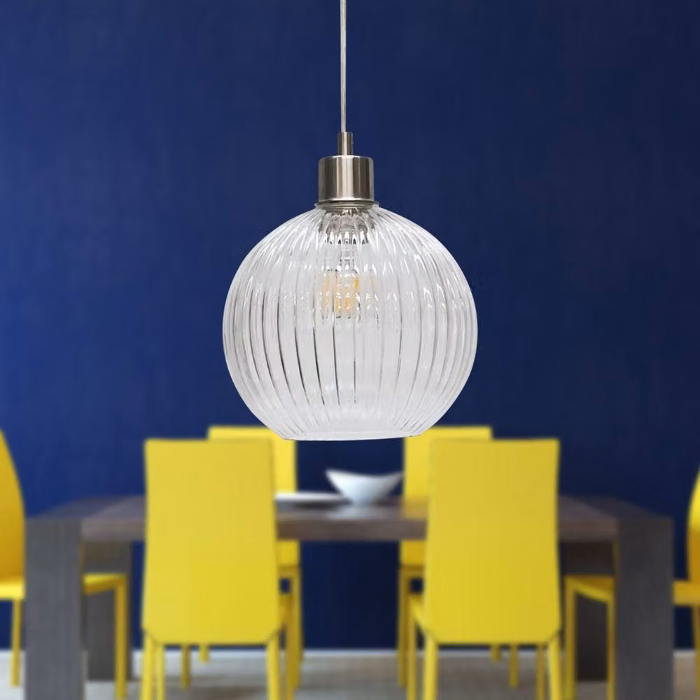 First Choice Lighting Betchley Transparent Ribbed Glass Sphere Pendant with Silver Metal Fitting – 2