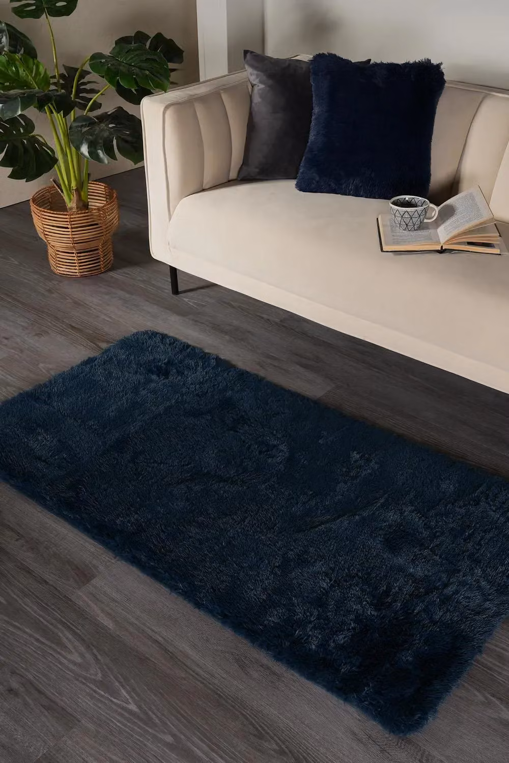 OHS Navy Blue Plain Shaggy Fluffy Anti-Slip Rug, W/D/H: 120 x 170 cm – 2