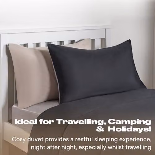 OHS 10.5 Tog Single Coverless Duvet and Pillowcase Set, Reversible Quilted Microfibre Bedding in Black and Beige – 3