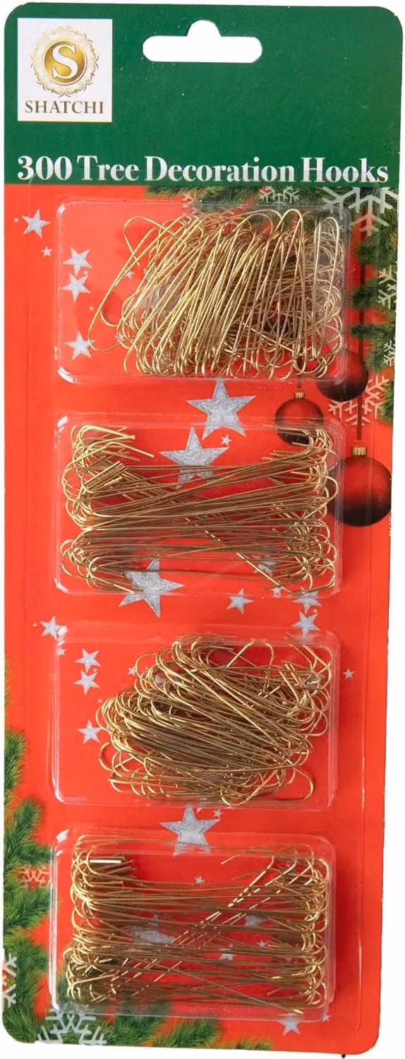 Shatchi 300-Piece Gold Metal Hanging Hooks for Christmas and Halloween Decorations – 7