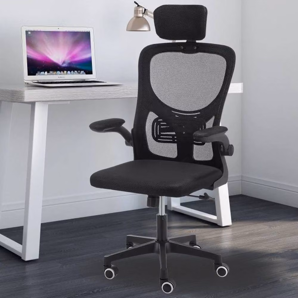 FLAVORA Ergonomic Mesh Office Chair in Black with Headrest and Armrests, 360 Degree Swivel and Adjustable Height – 3
