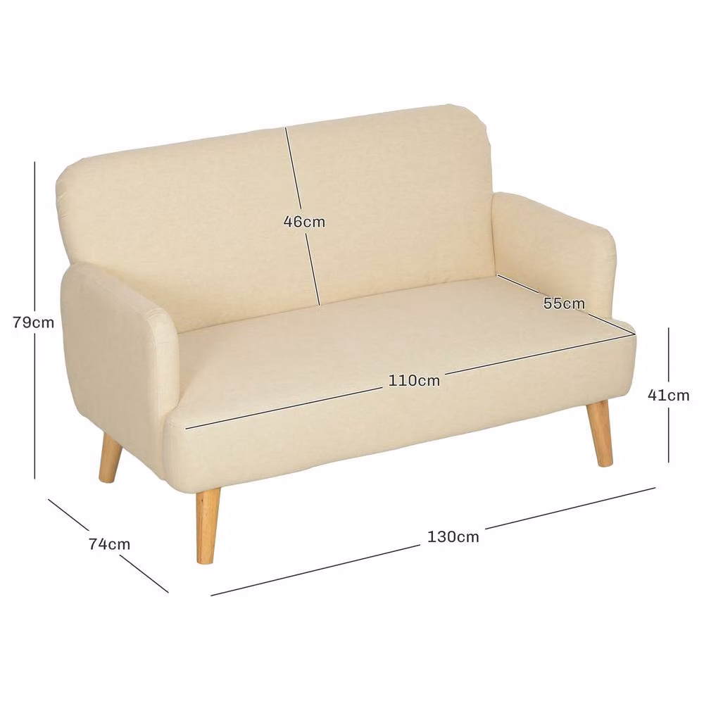STILVORA 2 Seater Upholstered Fabric Sofa in Beige with Rubberwood Legs – 2