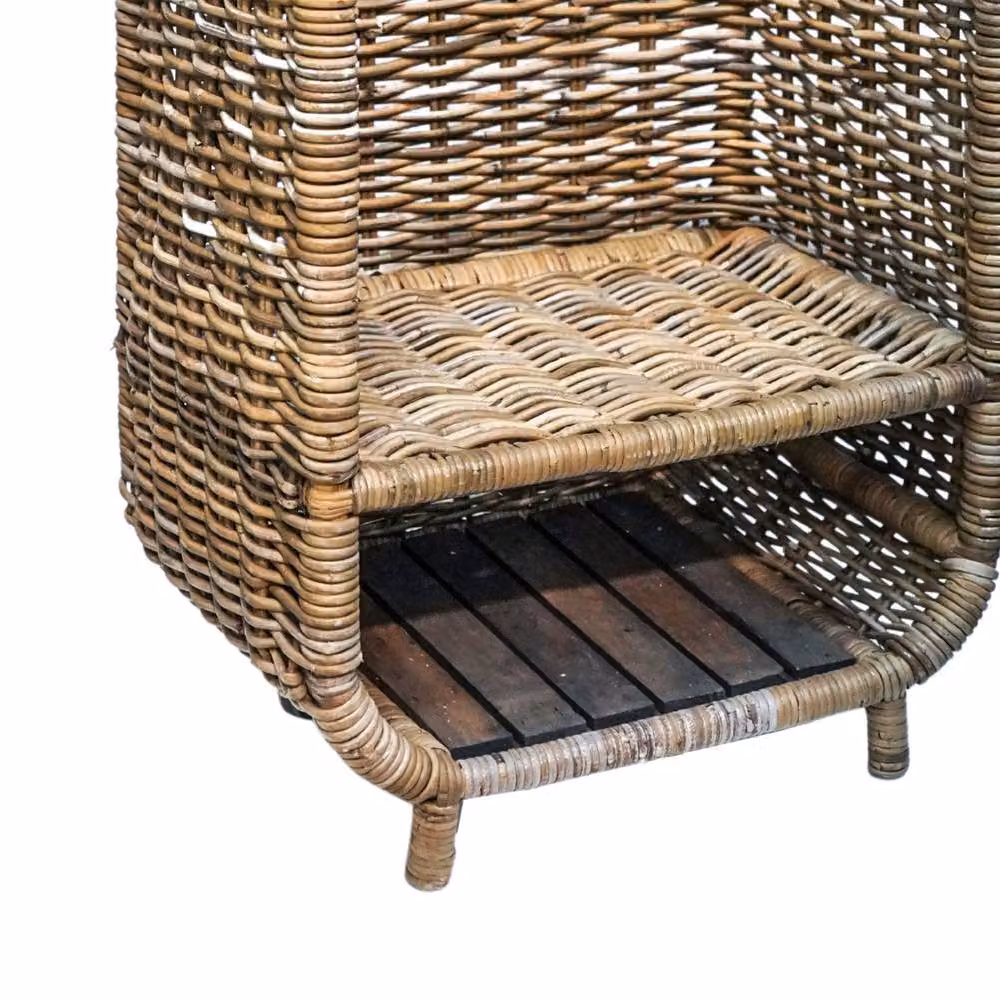 Ivyline Natural Rattan Log Trolley with Kindling Shelf in Brown and Beige, H: 100 cm, W: 52 cm – 4