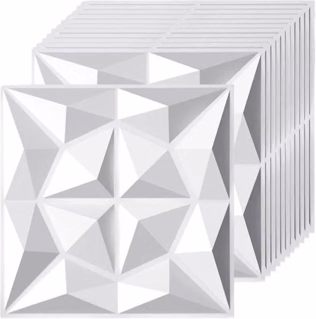 NESTLUNE 12 Pack 3D Textured Brick Wall Panels in White PVC – 1