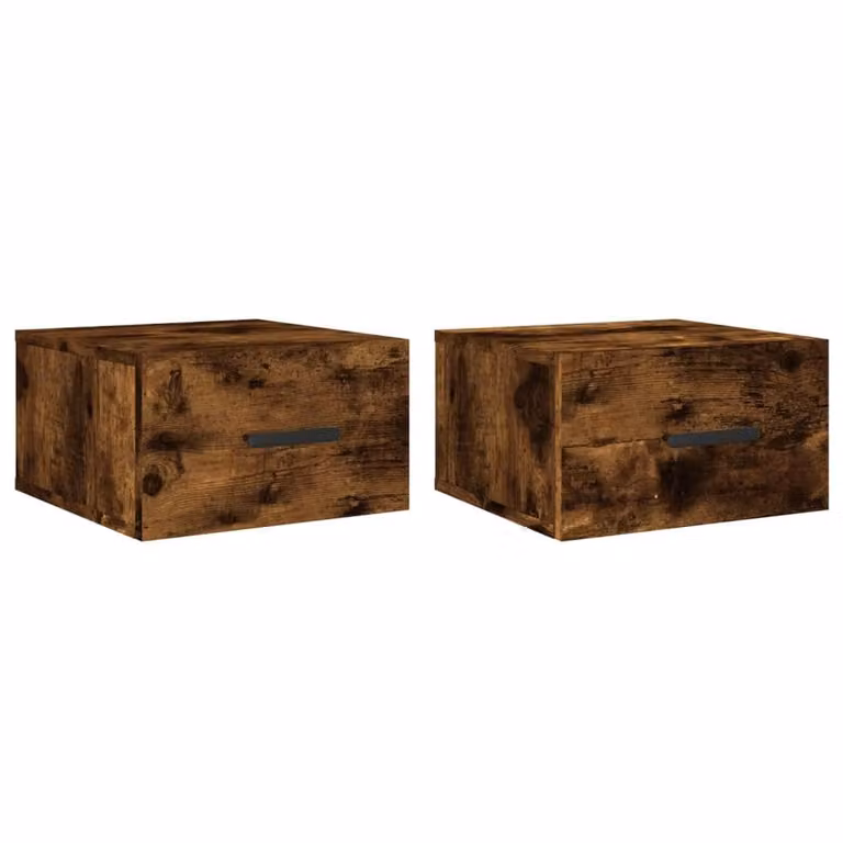 Berkfield Home Wall-mounted Bedside Cabinets, 2 Piece Set in Smoked Oak Brown, W/D/H: 35 x 35 x 20 cm