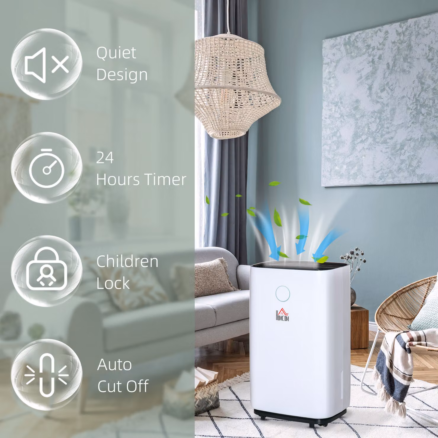 HOMCOM White Quiet Dehumidifier with 4000ml Tank and 3 Modes for Home, Laundry, Bedroom or Basement – 6