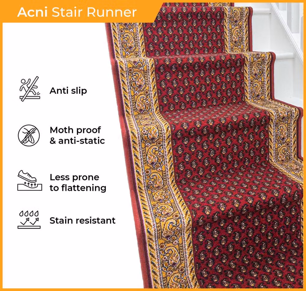 runrug Acni Stair Runner Carpet in Cream, Non-Slip and Durable, W: 80 cm, L: 660 cm – 2
