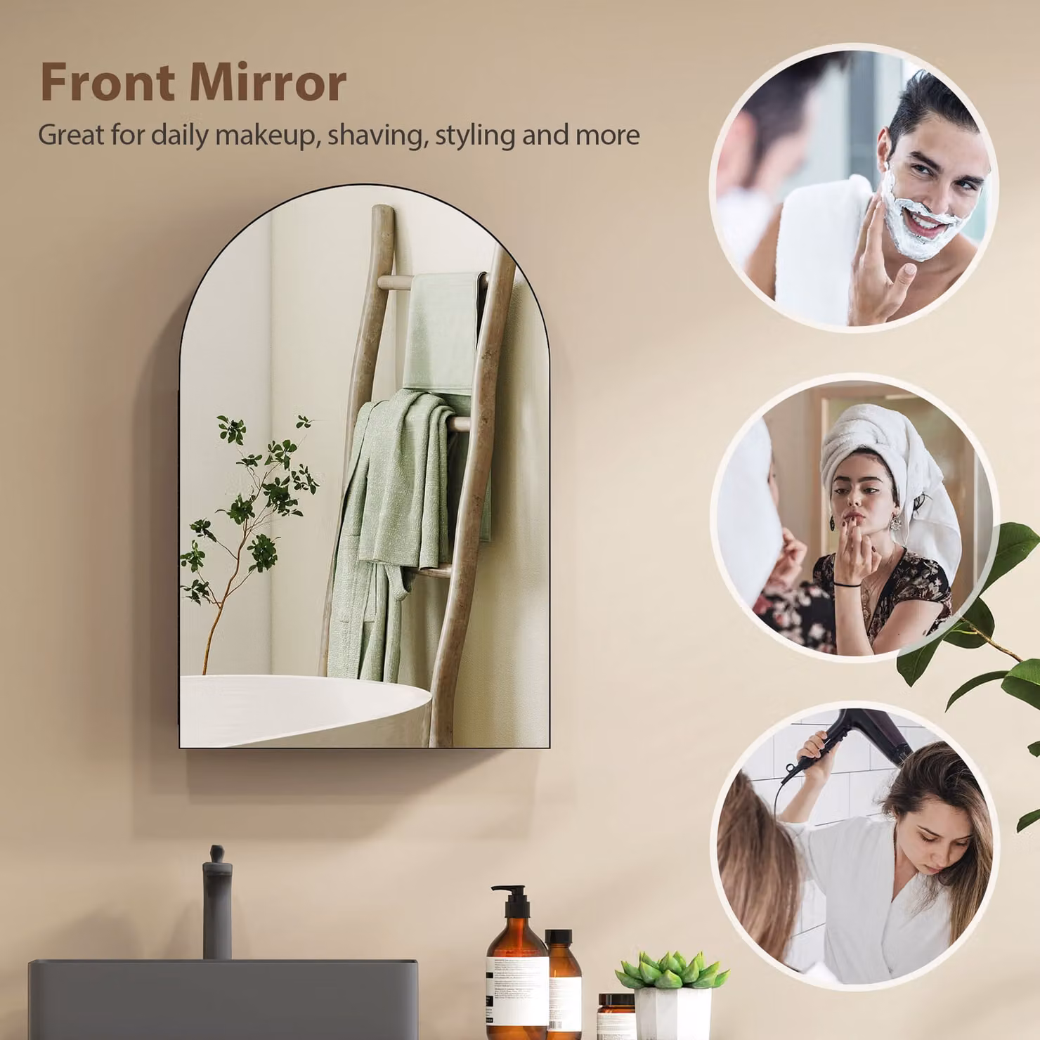 HOMCOM Modern Black Wall Mounted Bathroom Mirror Cabinet with Glass Doors and Internal Shelves – 5